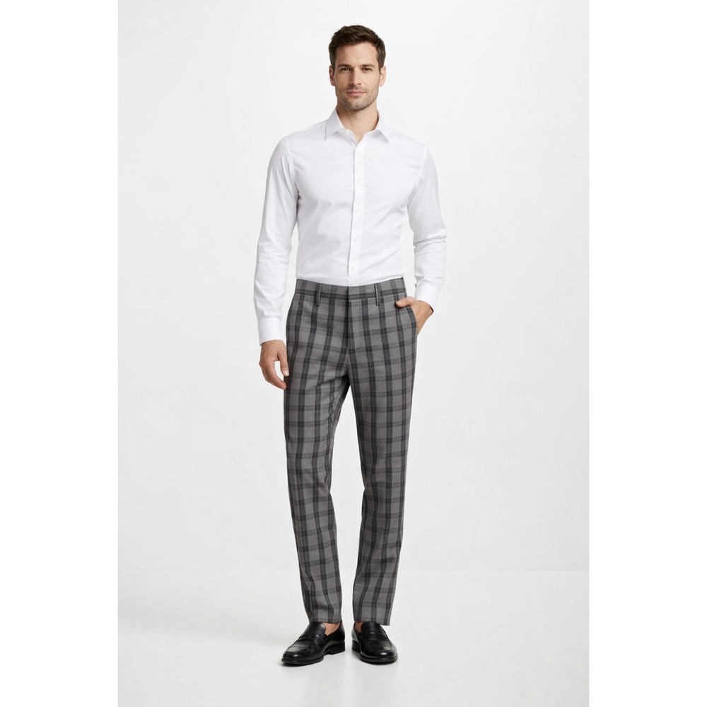 Life After Denim Mens Plaid Pants Grey Black 100% Cotton Straight Leg Size 34